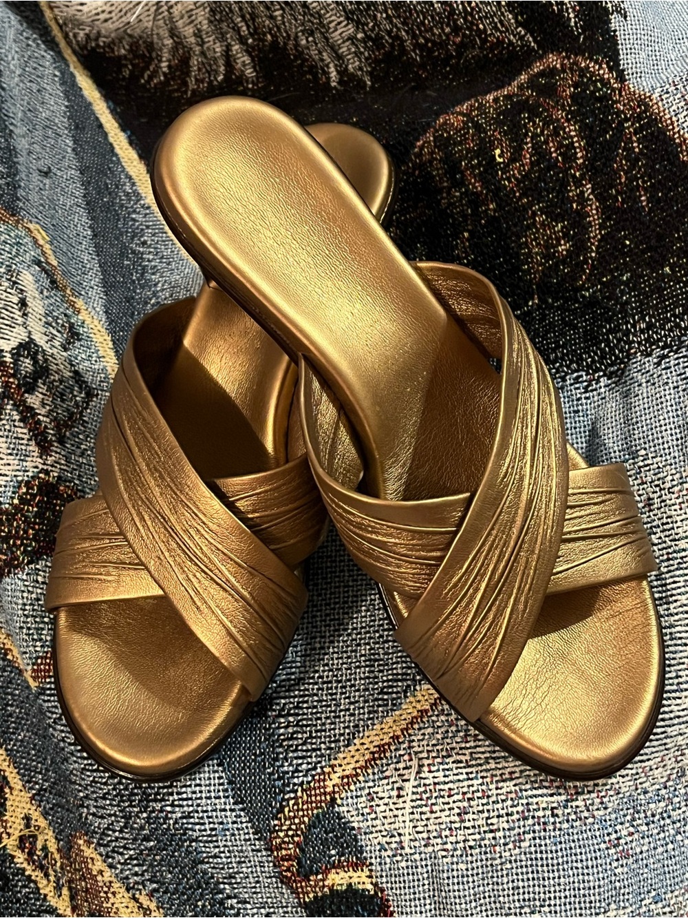 Italian Shoemakers Metallic Bronze Cross-Band Slide Sandals for Women